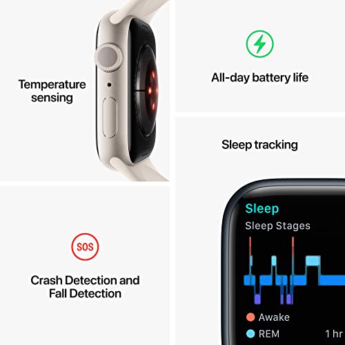 Apple Watch Series 8 (GPS, 45MM) Silver Aluminum Case with White Sport Band, M/L (Renewed Premium)