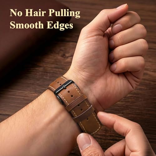 SUNFWR Leather Bands Compatible with Apple Watch Band 42mm(Series 3 2 1) 44mm 45mm 46mm 49mm for Men Women, Top Grain Genuine Leather Replacement Strap for iWatch Ultra 3 2 1, SE3 2 1, Series 11 10 9 8 7 6 5 4 3 2 1