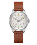 Hamilton Khaki Aviation Automatic Men's Watch, 42mm Stainless Steel Case, Swiss Made, Silver Dial Analog Wrist Watch for Men, 100m Waterproof, Sapphire Crystal, 3-Hand Movement, Calf Leather Strap