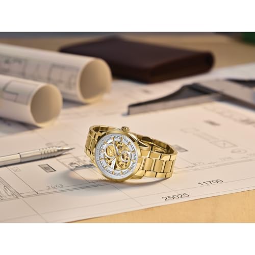 Bulova Men's Automatic Sutton Watch, Gold-Tone Stainless Steel Case & Silver-White Dial (Style: 97A201)