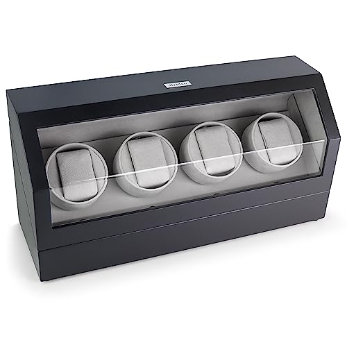 Heiden Quad Watch Winder in Matte Black - Japanese Motor - AC Adapter Included - Independent Settings - 12 Multiple Settings - Zero Magnetization - Automatic Watch Winder for Rolex