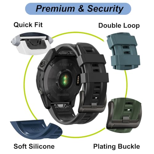 22mm Watch Band for Garmin Fenix 5/Fenix 6/Fenix 7/Fenix 8 47mm/Fenix E 47mm, Soft Silicone Band Strap Wristband with Quick Fit for Garmin Smart Watch (Black)