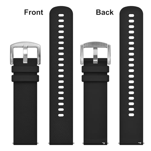 ANBEER Silicone Watch Band 22mm Quick Release Rubber Watch Straps for Men Women,Black with Silver Stainless Steel Buckle