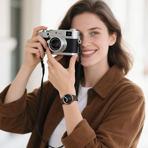 Charlam Magnetic Leather Bands Compatible with Galaxy Watch 8 Band 40mm 44mm,Galaxy Watch 8 Classic Band 46mm,Genuine Leather No Gap Replacement Straps for Samsung Watch 8 Bands Men Women,Black Coffee
