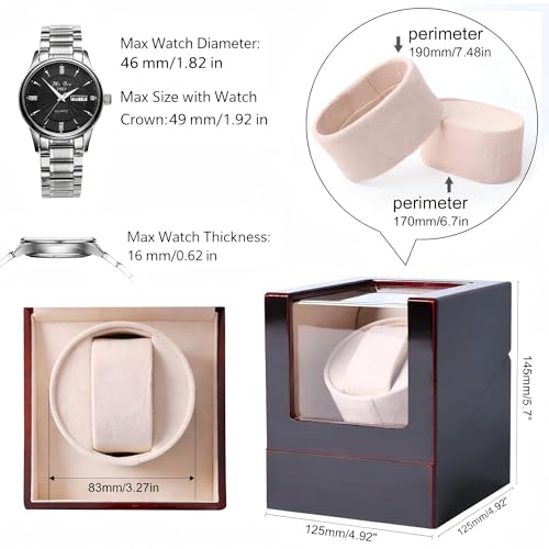 Arachvia Automatic Single Watch Winder Box for Rolex and Other Watches, Wooden Watch Case with Luxury Ebony Tone Piano Finish, Ultra Quiet Japanese Motor, Premium Watch Box for Men and Women