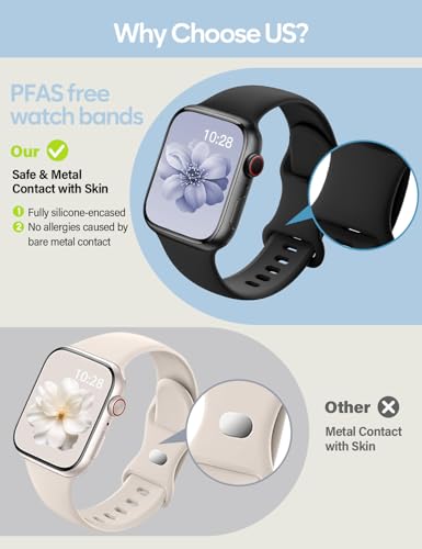 Sport Silicone Band Compatible with Apple Watch Bands 40mm 38mm 41mm 44mm 45mm 42mm 49mm Women Men,Soft Wristband Waterproof Replacement Sport Strap for iWatch Bands Series 9 8 7 6 5 4 3 2 1 SE Ultra