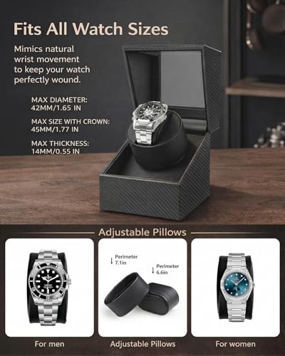 Watch Winder for Automatic Watches: Single Watch Winder Box with Quiet Japanese Motor - Rotating Watch Case in Black Carbon Fiber Leather Storage Display Box for Men (2026 New)