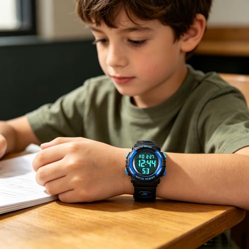 YFWOOD Kids Digital Watch for Boys 5-15, Toddler Watch Waterproof Outdoor Sport Watches, Children Electronic Analog Quartz Wrist Watches with Silicone Band Luminous Alarm Stopwatch, Christmas Birthday Gift for Kids