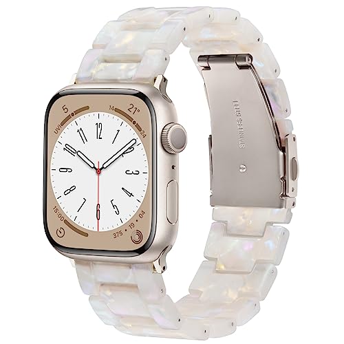 V-MORO Resin Bands Compatible with Apple Watch Series 8/7/9/10/11 Starlight Buckle Fashion Lightweight Watch Strap for iwatch Series SE/6/5/4/3/2/1(Aurora White,42mm/41mm/40mm/38mm)