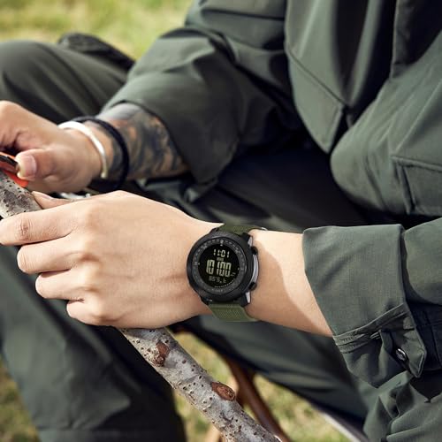 AVTREK Digital Hiking Sport Watches for Men - Tactical Training Military Compass Solid Outdoor Multifunction Waterproof Altimeter Watch (Black)