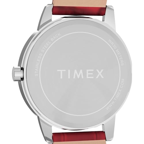 Timex Women's Easy Reader 30mm Watch – Silver-Tone Case White Dial with Red Croco Pattern Leather Strap