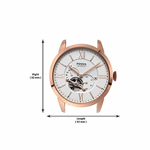 Fossil Men's Watch, Townsman Automatic Stainless Steel and Leather Two-Hand Skeleton Watch, Color: Rose Gold/Navy