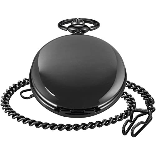 Realpoo SwitchMe Smooth Black Pocket Watch for Men Quartz Arabic Digital Dial with Chain,Smooth Quartz Men's Pocket Watch for Father's Day Christmas Gift - Black