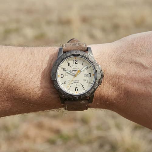 Timex Men's T49990 Expedition Rugged Metal Brown/Natural Leather Strap Watch