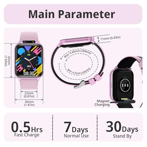 Kids Waterproof Smart Watch Girls with Fitness Tracker Sports Activity Pedometer Heartrate SpO2 Stress Monitor Flashlight APP HD Touch Screen Camera Games Music for 4-13 Year Old Girls Gifts for Kids