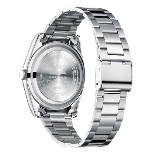LN LENQIN Mens Watches Stainless Steel Analog Watch Quartz Watches for Men Waterproof Men's Wrist Watch Fashion Business Automatic Watch with Date (Silver Blue)