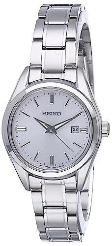 SEIKO SUR633 Watch for Women - Essentials Collection - with Stainless Steel Case and Bracelet, Silver Sunray Dial, Date Calendar, and Water-Resistant to 100m