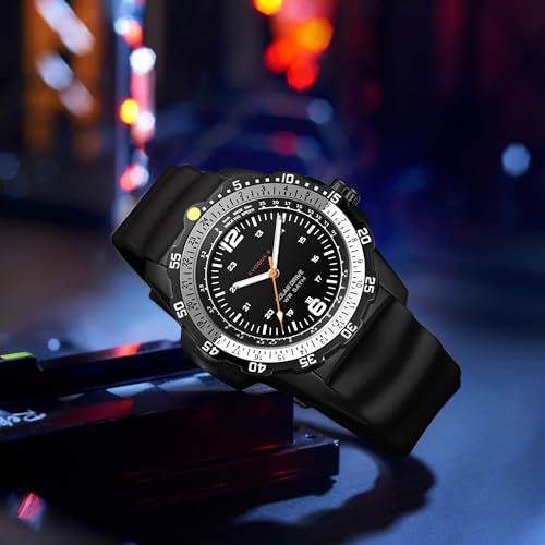 findtime Solar Watch Mens Military Analog Watches Industrial Sport Waterproof Tactical Cool Designer Wrist Watch for Men Unidirectional Rotating Bezel Silicone Strap Alloy Case