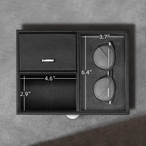 VLANDO Automatic Double Watch Winder for Men - Watch Winder Box with Jewelry Organizer Tray for Father Husband Dad, Japanese Quiet Motor, LED Light, Adjustable Watch Pillows - Black