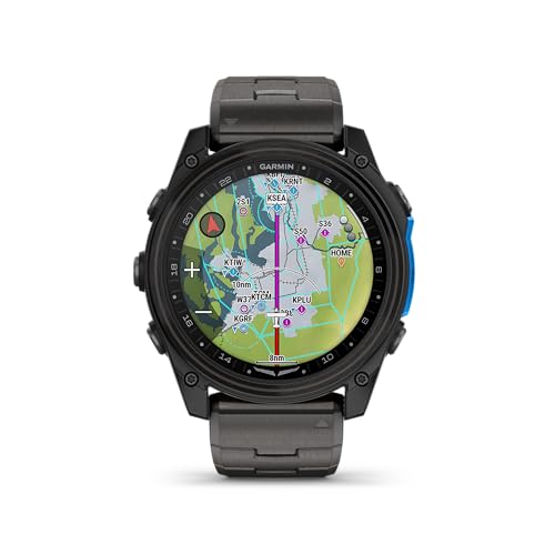 Garmin D2™ Mach 2 – 51 mm, Premium Aviator Smartwatch with GPS, Advanced Flight Maps, LED Flashlight, Built-in Microphone/Speaker for Calls and Texts, Carbon Gray DLC Titanium with Titanium Bracelet
