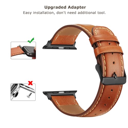 Tasikar Bands Compatible with Apple Watch Band 49mm 46mm 45mm 44mm 42mm Genuine Leather Replacement Straps Compatible with Apple Watch Ultra 3 2 1 SE Series 11 10 9 8 7 6 5 4 3, Classic Brown