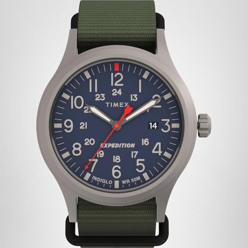 Timex Men's Expedition Scout 40mm Watch - Green Strap Blue Dial Titanium Case