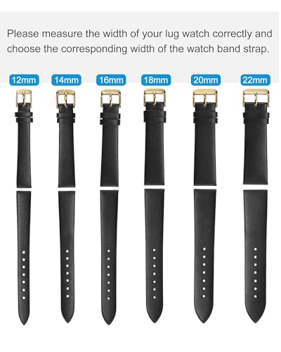 uxcell Black Genuine Leather Band 18mm Width, Flat Thin Elegant Leather Watch Strap Golden Tone Buckle for Women