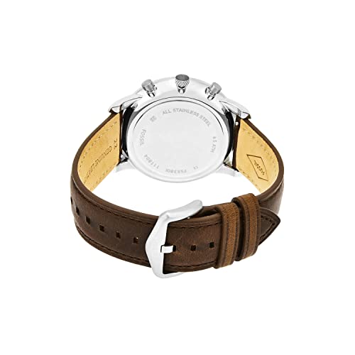 Fossil Men's Watch, Neutra Quartz Stainless Steel and Chronograph Leather Watch for Men, Color: Silver, Brown