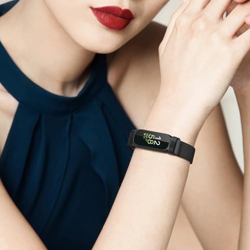 FINTIE Elastic Bands Compatible with Fitbit Inspire 3, Adjustable Stretchy Nylon Loop Band Breathable Replacement Strap Accessory Wristband, Black