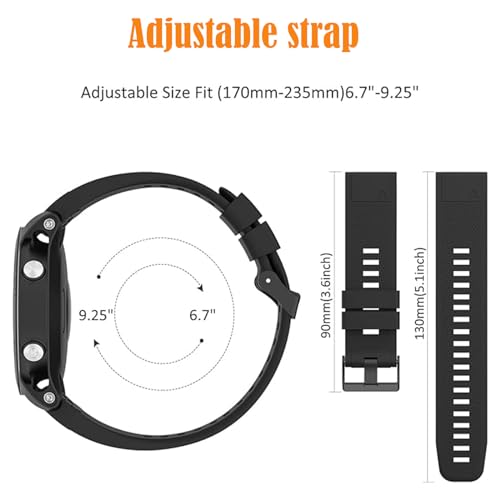 2 Pack Compatible with Garmin Fenix 5 / Fenix 6 / Fenix 7 Band/Fenix 8 (47mm) Band, QuickFit 22mm Watch Band for Fenix 7 Pro/Fenix 6 Pro/Fenix 5 Plus Watch Bands (black/black)
