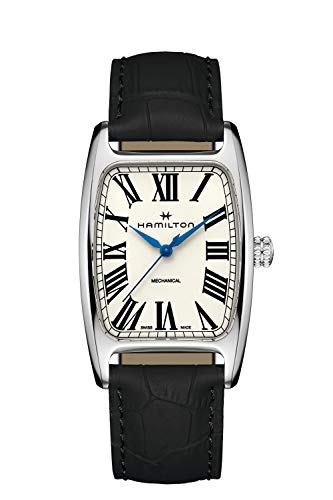 Hamilton American Classic Boulton Mechanical Men's Watch, 34mm x 38mm Stainless Steel Case, Swiss Made, White Dial Analog Wrist Watch for Men, 50m Waterproof, Sapphire Crystal, Cow Leather Strap