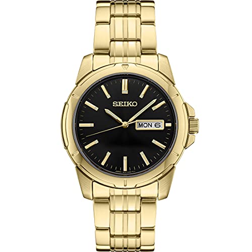 Seiko SUR358 Watch for Men - Essentials Collection - Black Dial with Day/Date Calendar & Luminous Markers, Stainless Steel Case, 100m Water-Resistant