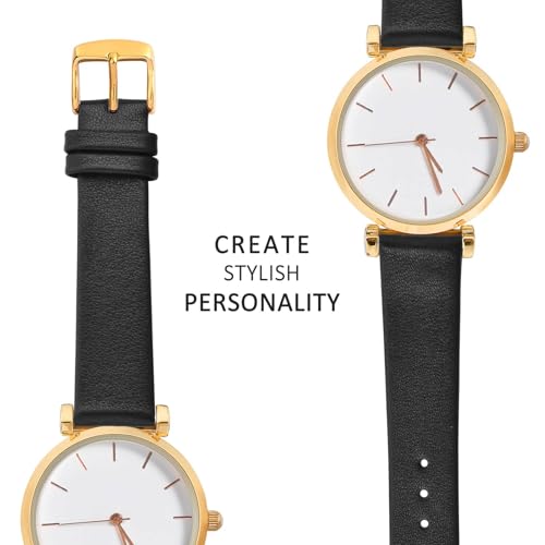 WOCCI 18mm Lug Width, Elegant Watch Band, Genuine Leather Replacement Strap with Gold Buckle (Black)
