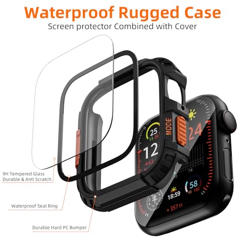 Zumyzu Rugged Waterproof Case for Apple Watch 46mm Series 11 10 with Tempered Glass Screen Protector, Durable Hard PC Bumper Protective Face Cover for iWatch 46 mm Black