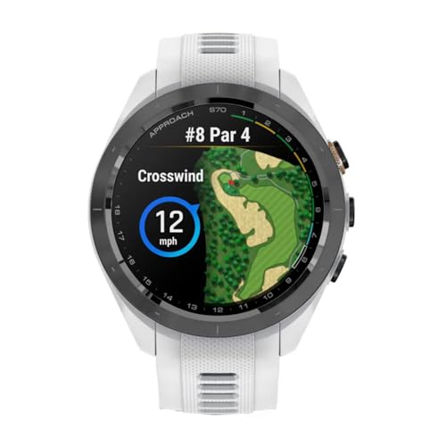 Garmin 010-02746-00 Approach S70 42 mm Premium GPS Golf Watch, White Band Bundle with Deco Essentials Charging Dock, 3X Silicone Dust Cover and 1.4 Inch Screen Protector