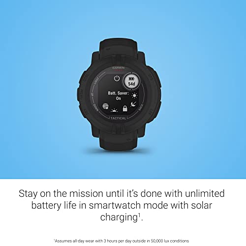 Garmin Instinct 2 Solar, Tactical-Edition, Rugged Outdoor Watch with GPS, with Solar Charging Capabilities, Built for All Elements, Multi-GNSS Support, Tracback Routing and More, Black
