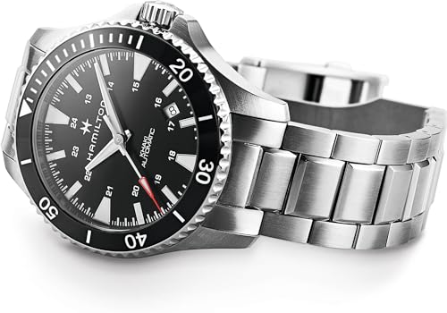 Hamilton Khaki Navy Automatic Men's Watch, 40mm Stainless Steel Case, Swiss Made, Black Dial Analog Wrist Watch for Men, 100m Waterproof, Sapphire Crystal, 3-Hand Movement, Stainless Steel Strap