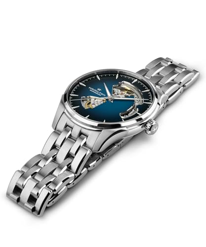 Hamilton Jazzmaster Open Heart Automatic Men's Watch, 40mm Stainless Steel Case, Swiss Made, Blue Dial Analog Wrist Watch, 50m Waterproof, Sapphire Crystal, 3-Hand Movement, Stainless Steel Strap
