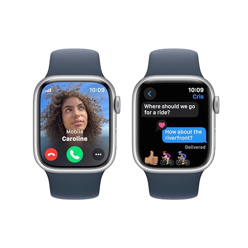 Apple Watch Series 9 [GPS + Cellular, 41mm] - Silver Aluminum Case with Storm Blue Sport Band, M/L (Renewed)