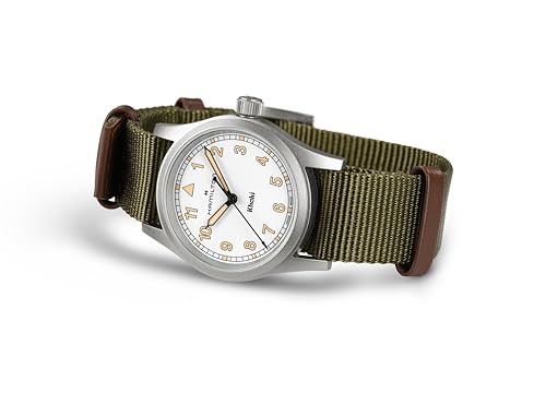 Hamilton Khaki Field Khaki Quartz Women's Watch, 33mm Stainless Steel Case, Swiss Made, White Dial Analog Wrist Watch for Women, 50m Waterproof, Sapphire Crystal, Textile Strap