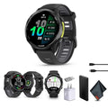 Garmin Forerunner 970 Running Smartwatch, GPS Fitness Smart Watch for Men and Women, Carbon Gray DLC Titanium with Black Case and Black/Translucent Whitestone Band Bundle with P-Bank + More
