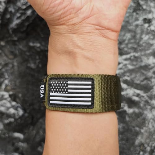 Abanen Rugged Tactical Nylon Watch Band for Garmin Instinct 3 E 45mm/ Instinct 2 Solar, Sport Strap with Stars-Stripes Flag for Instinct E 45mm/ Tactical/Tide/Esports (Green)