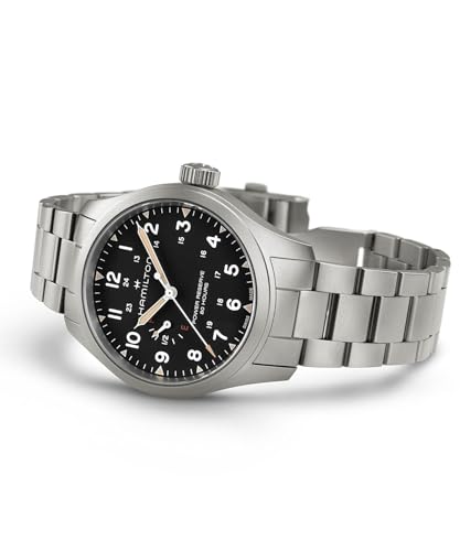 Hamilton Khaki Field Mechanical Mens Watch, 40mm Stainless Steel Case, Swiss made, Black Dial Analog Wrist Watch for Mens 100 Meters Water resitance, Sapphire Crystal, 3-Hand Movement, Stainless Steel Bracelet