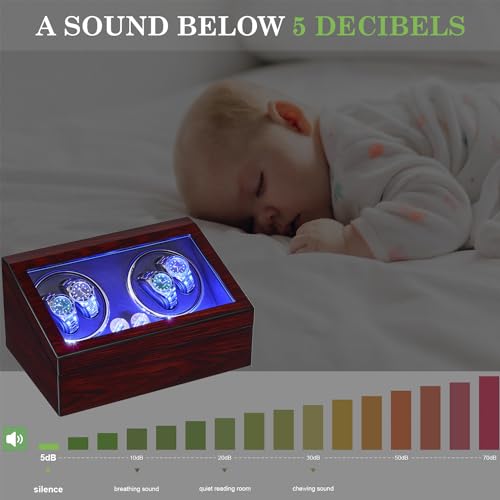 ANWBROAD Watch Winder for Automatic Watches 4+6 Watch Rotator and Storages with Super Quiet Motor LED Backlight Piano Paint Watch Turner 4 Rotating Modes UJWW002R