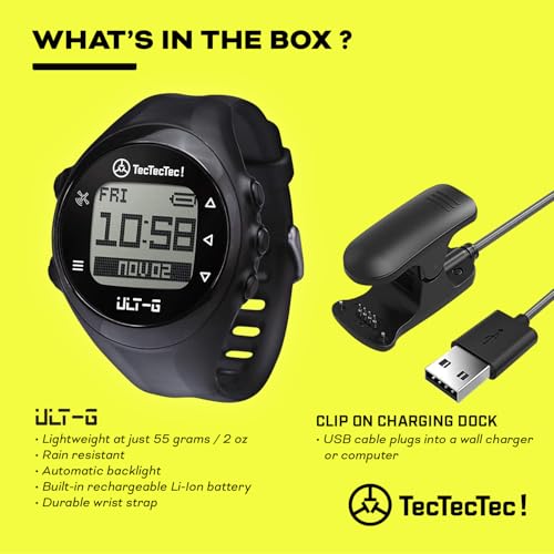 TecTecTec ULT-G Golf GPS Watch – Simple & Easy Distance Watch, No App Required on Course, Front/Back/Middle Distances, 38,000+ Courses Preloaded, Lightweight & Water-Resistant – Black