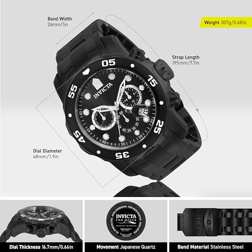 Invicta Men's 0076 Pro Diver Collection Chronograph Black Ion-Plated Stainless Steel Watch