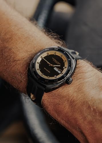 Hamilton American Classic Pan Europ Day Date Automatic Watch, 42mm Stainless Steel Case, Swiss Made, Black Dial Analog Wrist Watch, 50m Waterproof, Sapphire Crystal, Cow Leather Strap