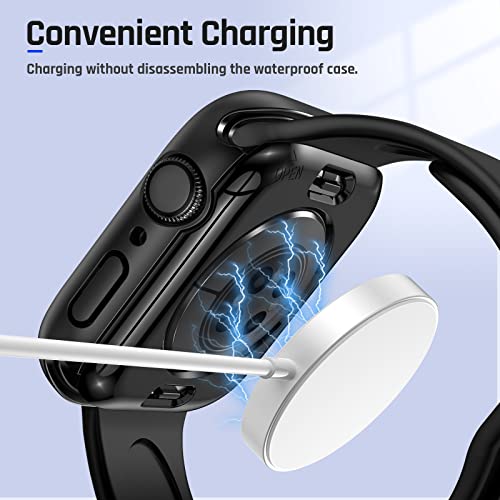 Goton 2 in 1 Waterproof Case for Apple Watch Series 9 8 7 Screen Protector 45mm, 360 Protective Glass Face Cover Hard PC Bumper + Back Frame for iWatch Accessories 45 mm