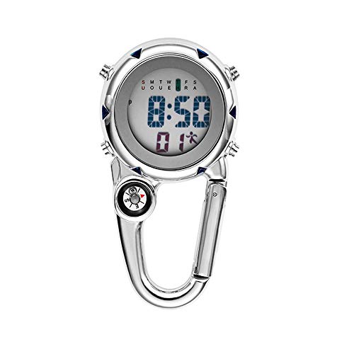 ZOVEDAIUG Digital Pocket Clip Watch for Men Carabiner Watch Backpack Fob Belt Waterproof Clip Watch with Alarm Clock Date Week for Outdoor Sports (White)