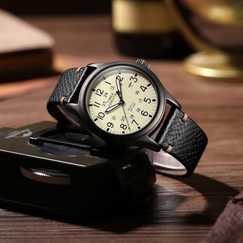 Getalia Italian Leather Watch Band for Folding Clasp(Black, 20mm)